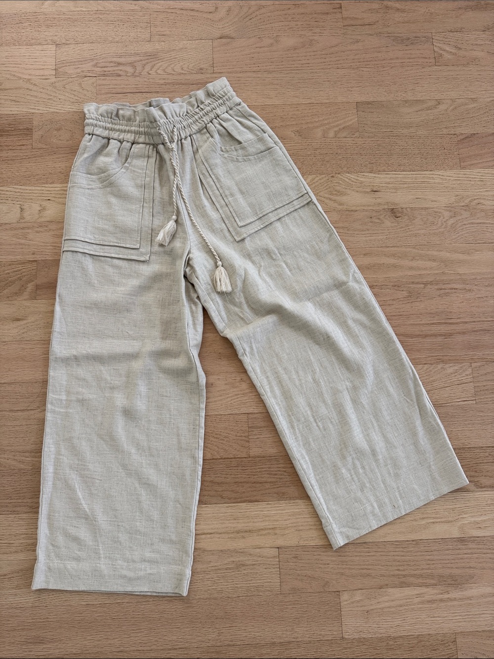 House of Harlow 1960 Linen Paper Bag Waist Pants in Light Beige
